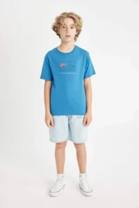 DeFacto Crew Neck Back Printed Short Sleeve T-Shirt Boy - Image 2