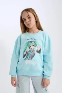 DeFacto Hatsune Miku Oversize Wide Fit Crew Neck Sweatshirt Girl - Image 3
