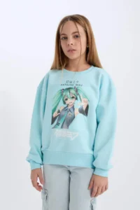 DeFacto Hatsune Miku Oversize Wide Fit Crew Neck Sweatshirt Girl - Image 4