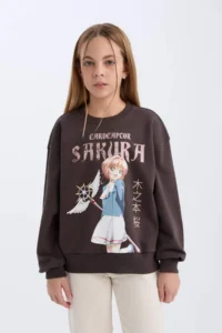 DeFacto Sakura Oversize Wide Fit Crew Neck Sweatshirt Girl