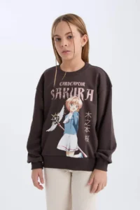 DeFacto Sakura Oversize Wide Fit Crew Neck Sweatshirt Girl - Image 3