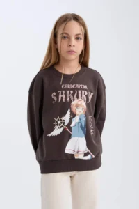DeFacto Sakura Oversize Wide Fit Crew Neck Sweatshirt Girl - Image 4