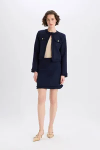 DeFacto A Cut High Waist Basic Straight Tweed Mini Skirt - Image 2