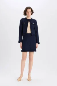 DeFacto A Cut High Waist Basic Straight Tweed Mini Skirt - Image 3