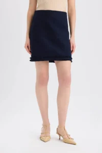DeFacto A Cut High Waist Basic Straight Tweed Mini Skirt - Image 4