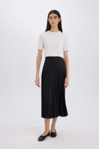 DeFacto A-Line High Waist Pleated Basic Plain Satin Maxi Skirt - Image 2