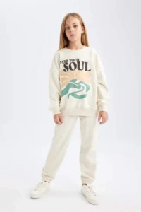 DeFacto Girl's Oversize Wide Fit Crew Neck Printed Sweatshirt - Image 2
