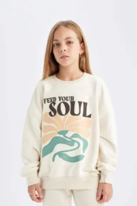 DeFacto Girl's Oversize Wide Fit Crew Neck Printed Sweatshirt - Image 4