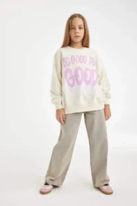 DeFacto Girl's Oversize Wide Fit Crew Neck Printed Sweatshirt - Image 2