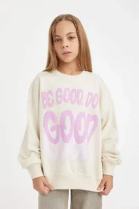 DeFacto Girl's Oversize Wide Fit Crew Neck Printed Sweatshirt - Image 3