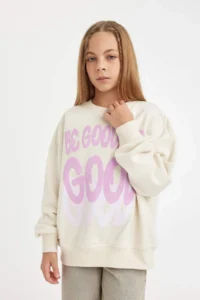 DeFacto Girl's Oversize Wide Fit Crew Neck Printed Sweatshirt - Image 4