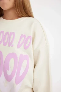 DeFacto Girl's Oversize Wide Fit Crew Neck Printed Sweatshirt - Image 5