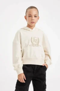 DeFacto Oversize Wide Fit Hooded Embroidered Sweatshirt Girl