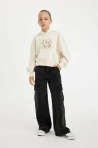 DeFacto Oversize Wide Fit Hooded Embroidered Sweatshirt Girl - Image 2