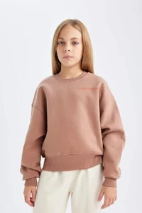 DeFacto Girl's Relax Fit Crew Neck Printed Sweatshirt