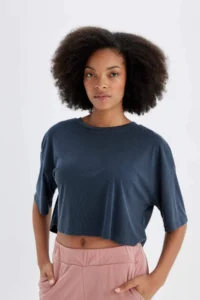 DeFacto Crop Crew Neck Sports Modal Short Sleeve T-Shirt