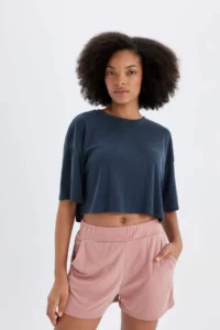 DeFacto Crop Crew Neck Sports Modal Short Sleeve T-Shirt - Image 3