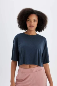 DeFacto Crop Crew Neck Sports Modal Short Sleeve T-Shirt - Image 5