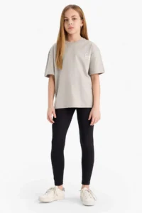 DeFacto Oversize Wide Fit Crew Neck Back Printed Short Sleeve T-Shirt Girl Child - Image 2