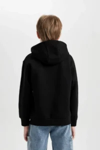 DeFacto Printed Hooded Black Sweatshirt Boy - Image 6