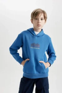 DeFacto Hooded Back Printed Pocket Sweatshirt Boy
