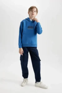 DeFacto Hooded Back Printed Pocket Sweatshirt Boy - Image 2