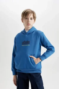 DeFacto Hooded Back Printed Pocket Sweatshirt Boy - Image 3