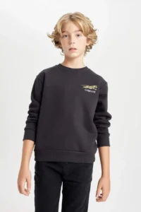 DeFacto Boy's Printed Crew Neck Sweatshirt