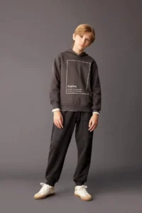 DeFacto Anthracite Hooded Printed Sweatshirt Boy - Image 2