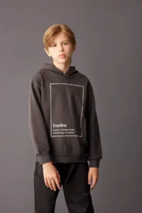 DeFacto Anthracite Hooded Printed Sweatshirt Boy - Image 3