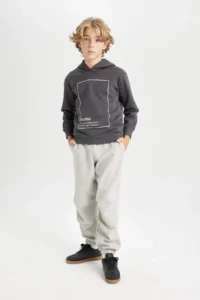 DeFacto Anthracite Hooded Printed Sweatshirt Boy - Image 5
