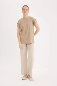 DeFacto Regular Fit Crew Neck Wrapped Short Sleeve T-Shirt - Image 2