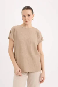 DeFacto Regular Fit Crew Neck Wrapped Short Sleeve T-Shirt - Image 3