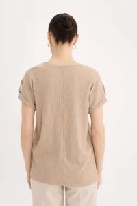 DeFacto Regular Fit Crew Neck Wrapped Short Sleeve T-Shirt - Image 6