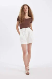 DeFacto Fitted Off Shoulder Wrinkled Short Sleeve T-Shirt - Image 4