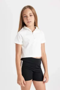DeFacto Relax Fit High Collar Zippered Short Sleeve T-Shirt Girl
