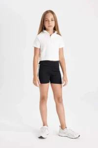 DeFacto Relax Fit High Collar Zippered Short Sleeve T-Shirt Girl - Image 2