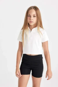 DeFacto Relax Fit High Collar Zippered Short Sleeve T-Shirt Girl - Image 3