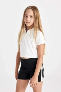 DeFacto Relax Fit High Collar Zippered Short Sleeve T-Shirt Girl - Image 4