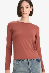 DeFacto Slim Fit Narrow Cut Crew Neck Basic Plain Long Sleeve T-Shirt