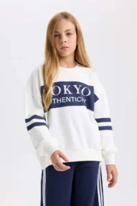 DeFacto Oversize Wide Fit Crew Neck Printed Sweatshirt Girl - Image 3