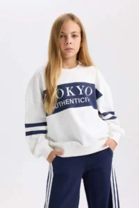 DeFacto Oversize Wide Fit Crew Neck Printed Sweatshirt Girl - Image 4