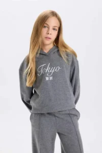 DeFacto Hooded Printed Thessaloniki Fabric Sweatshirt Girl - Image 4