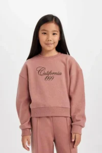 DeFacto Crew Neck Printed Thessaloniki Fabric Dusty Rose Girl's Sweatshirt D4295A8/BR165 - Image 3