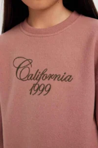 DeFacto Crew Neck Printed Thessaloniki Fabric Dusty Rose Girl's Sweatshirt D4295A8/BR165 - Image 6