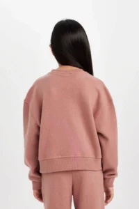 DeFacto Crew Neck Printed Thessaloniki Fabric Dusty Rose Girl's Sweatshirt D4295A8/BR165 - Image 7