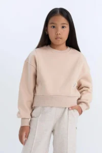 DeFacto Relax Fit Crew Neck Basic Plain Soft Lined Sweatshirt Girl Child - Image 4