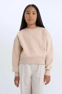 DeFacto Relax Fit Crew Neck Basic Plain Soft Lined Sweatshirt Girl Child - Image 6