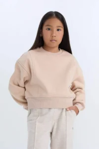 DeFacto Relax Fit Crew Neck Basic Plain Soft Lined Sweatshirt Girl Child - Image 7