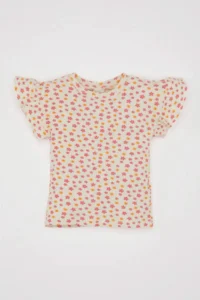 DeFacto Crew Neck Floral Waffle Short Sleeve T-Shirt for Baby Girl